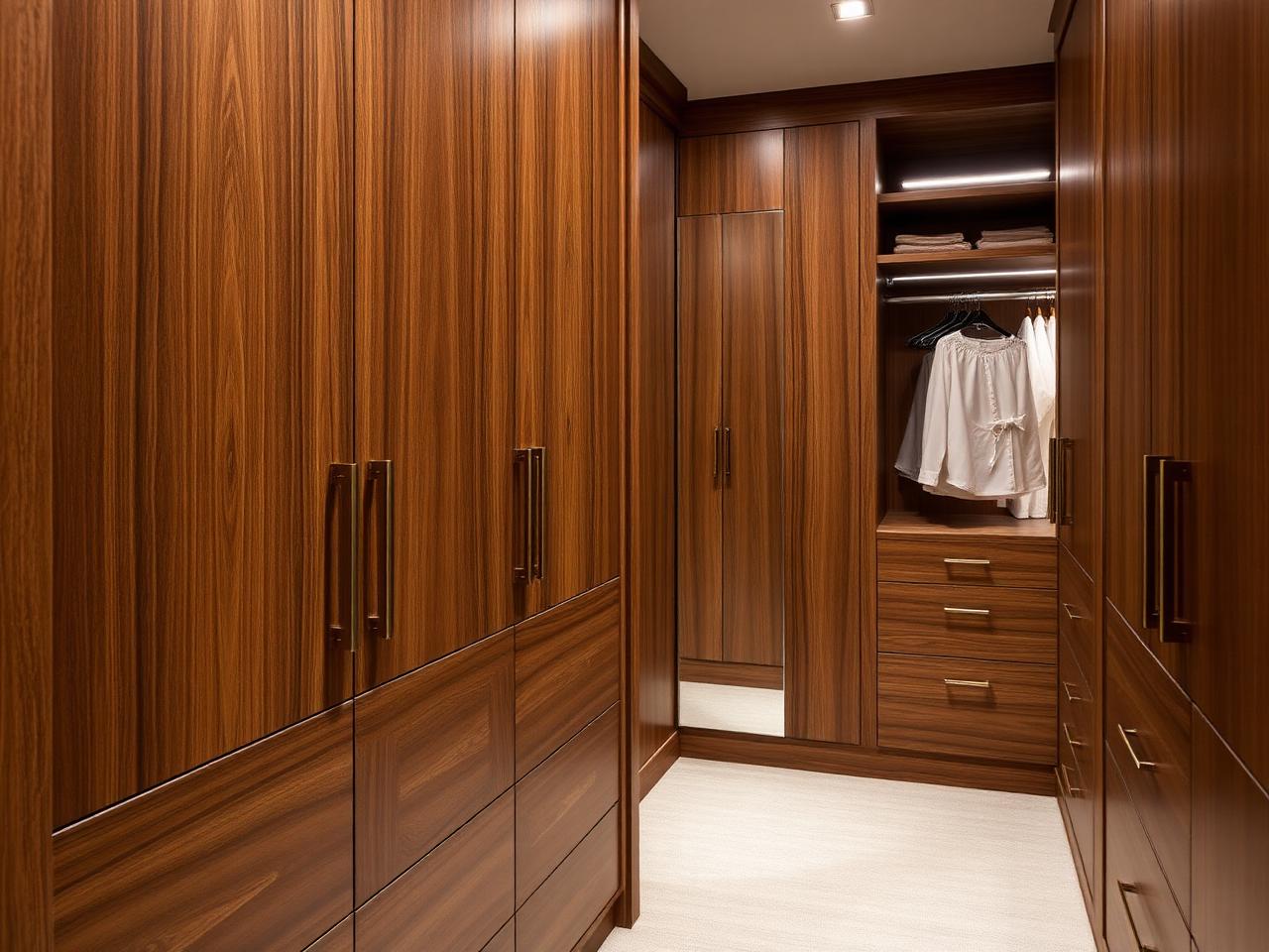 Custom walnut wardrobe joinery
